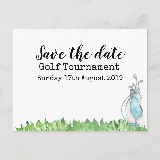 Golf Save the Date Golfturnier mit Golftasche Ankündigungspostkarte (Vorderseite)