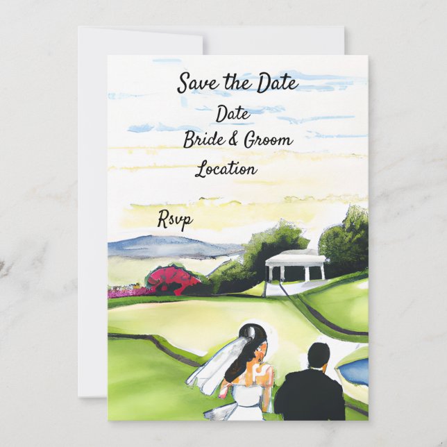 Golf Save the Date Hochzeit Einladung Wasserfarbe (Vorderseite)