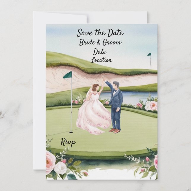 Golf Save the Date Hochzeit Einladung Wasserfarbe (Vorderseite)