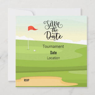 Golf Save the Date mit Blick auf Golfplatz
