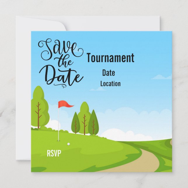 Golf Save the Date mit Blick auf Golfplatz (Vorderseite)