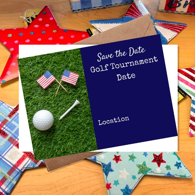 Golf Save the Date mit der Flagge Amerikas und dem Einladung (Von Creator hochgeladen)