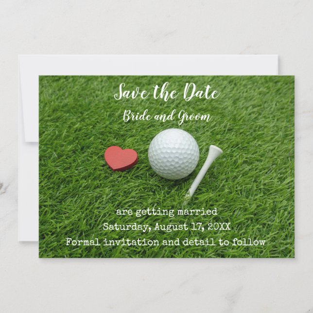 Golf Save the Date mit Golf und Herzeinladung Einladung (Vorderseite)