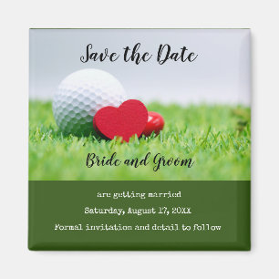 Golf Save the Date mit Golf und Herzeinladung Magnet