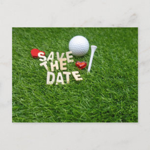 Golf Save the Date mit Golf und Tee auf Grün Einladungspostkarte