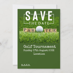 Golf Save the Date mit Golfball auf Grün Einladung