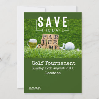 Golf Save the Date mit Golfball auf Grün Einladung