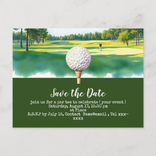 Golf Save the Date mit Golfball auf grünem Rasen Postkarte