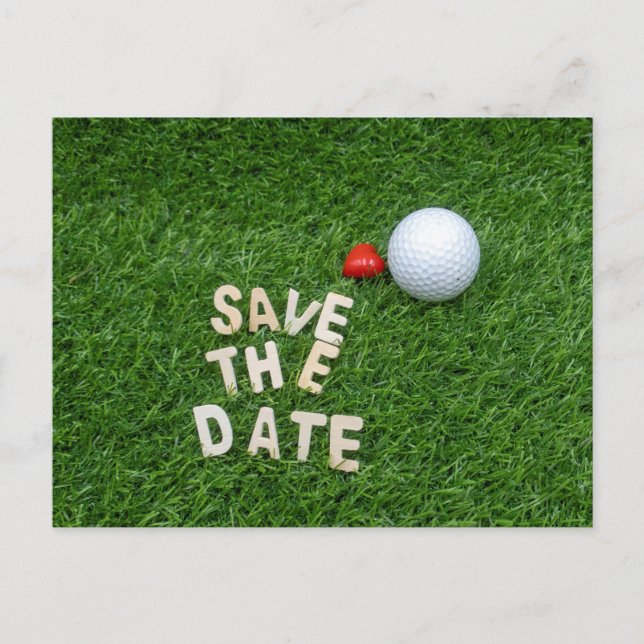 Golf Save the Date mit Golfball mit Liebe Card Postkarte (Vorderseite)