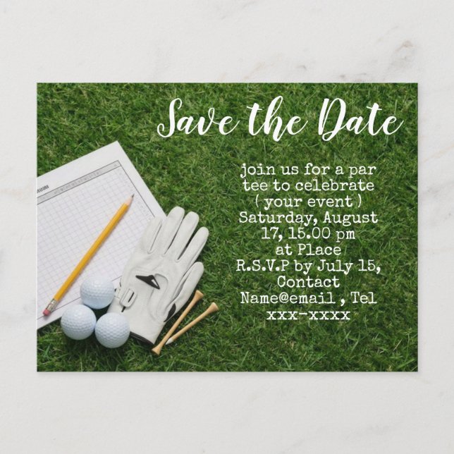 Golf Save-the-Date mit Golfball  Postkarte (Vorderseite)