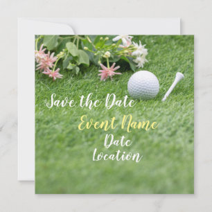 Golf Save the Date mit Golfball und Blume