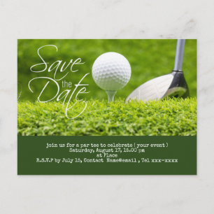 Golf Save the Date mit Golfball und Club Postkarte