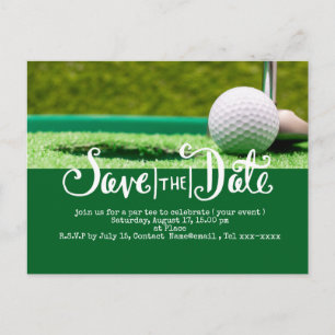 Golf Save the Date mit Golfball und Club Postkarte