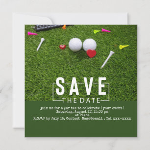 Golf Save the Date mit Golfball und Rotem Herz Einladung