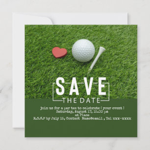 Golf Save the Date mit Golfball und Rotem Herz Einladung