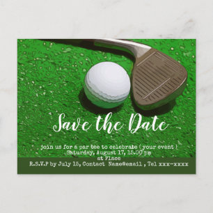 Golf Save the Date mit Golfball und Sandkeil Postkarte