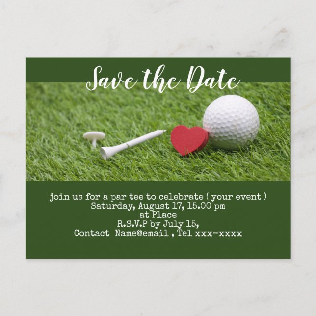 Golf Save the Date mit Golfball und T-Shirts Postkarte (Vorderseite)
