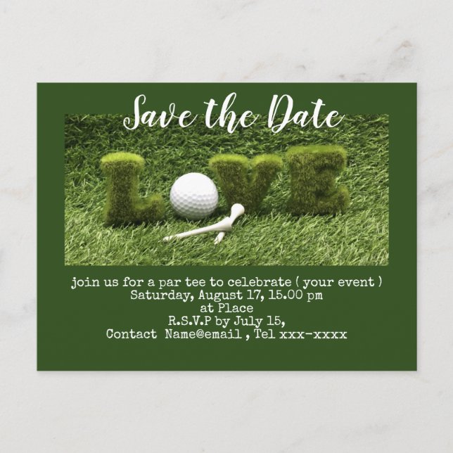 Golf Save the Date mit Golfball und T-Shirts Postkarte (Vorderseite)