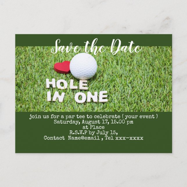 Golf Save the Date mit Golfball und T-Shirts Postkarte (Vorderseite)