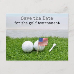 Golf Save the Date mit Golfball und U.S.A.Flag Postkarte
