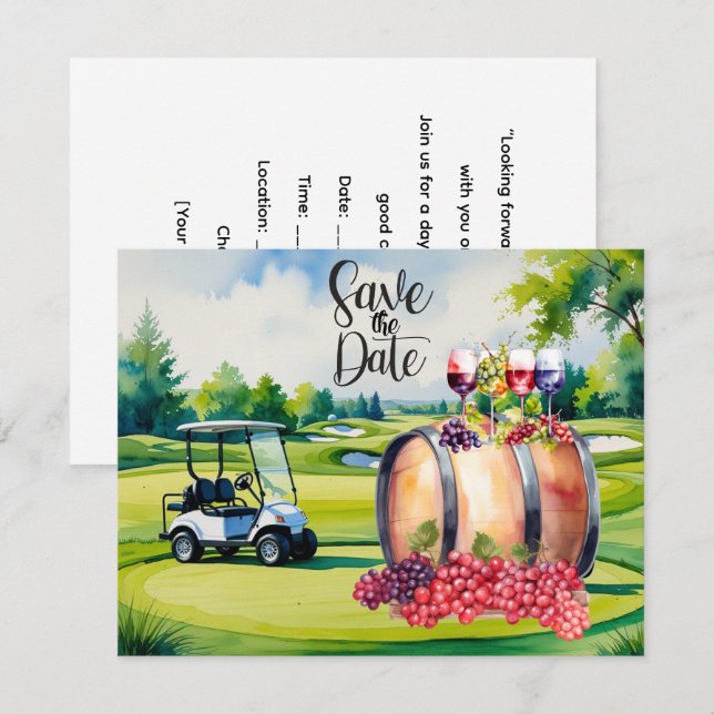 Golf Save the Date mit Golfbälle auf grünem Gras Einladung (Vorne/Hinten)