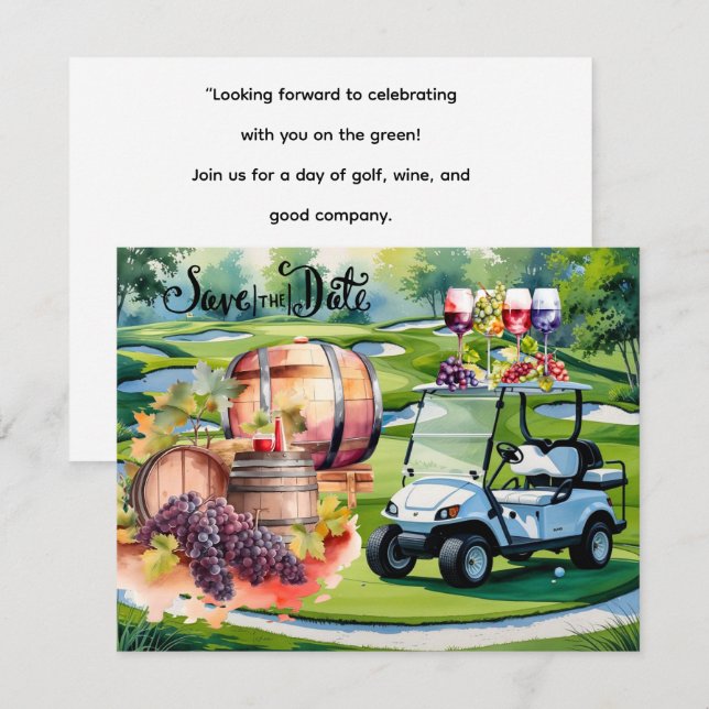 Golf Save the Date mit Golfbälle auf grünem Gras Einladung (Vorne/Hinten)