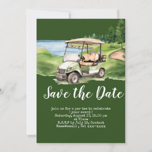 Golf Save the Date mit Golfwagen Einladung