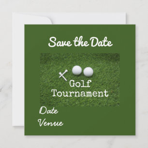 Golf Save the Date mit weißem Button und Golfball Ankündigung
