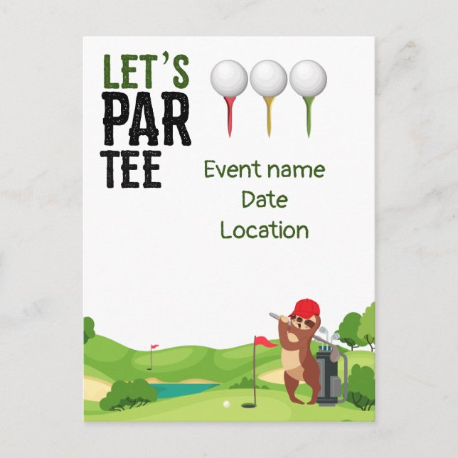 Golf Save the Date Par T-Shirt mit Sloth lustig Postkarte (Vorderseite)