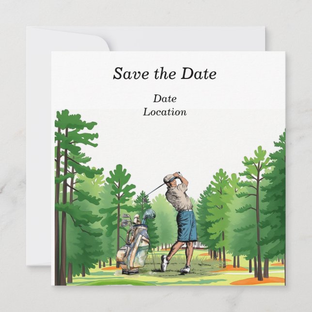 Golf Save the Date Party mit Golfer Einladung (Vorderseite)