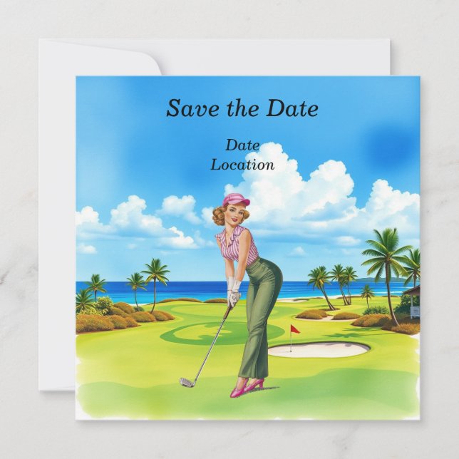 Golf Save the Date Party mit Golfer Einladung (Vorderseite)