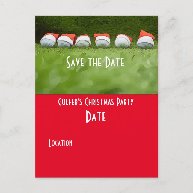 Golf Save the Date Weihnachts Party Golf Ball Sant Postkarte (Vorderseite)