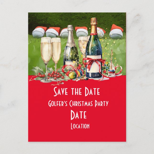 Golf Save the Date Weihnachts Party Golf Ball Sant Postkarte (Vorderseite)