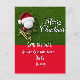 Golf Save the Date Weihnachtsfeier Golfball Santa Postkarte