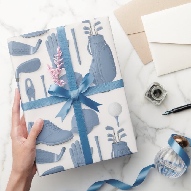 Golf Set der Ausrüstung für Junge Blue themed Geschenkpapier (Schenken)