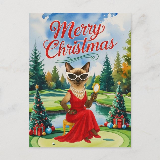 Golf Siamese Cat ist in Weihnachten Golf Course (Vorderseite)