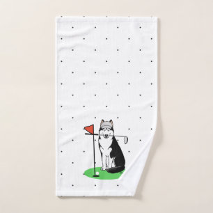 Golf Siberischer Husky (schwarz) Hund Niedliches S Badhandtuch Set