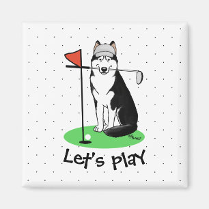 Golf Siberischer Husky (schwarz) Hund Niedliches S Magnet
