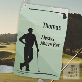 Golf-Silhouette, männlich, Name auf Grün Golfhandtuch