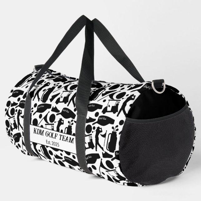 Golf Silhouette Muster Classic Black & White Duffle Bag (Rechte Ecke)