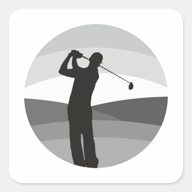 Golf-Silhouette Quadratischer Aufkleber (Vorderseite)