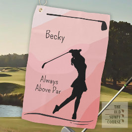 Golf-Silhouette, weiblich, Name, auf Rot Golfhandtuch