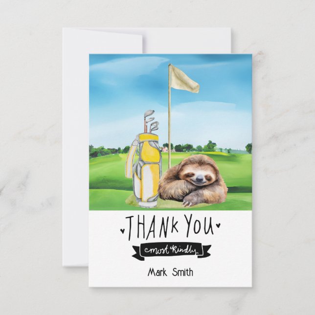 Golf Sloth Golfer auf grünem Gras Dankeskarte (Vorderseite)