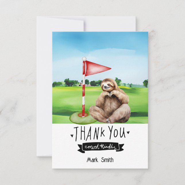 Golf Sloth Golfer auf grünem Gras Dankeskarte (Vorderseite)