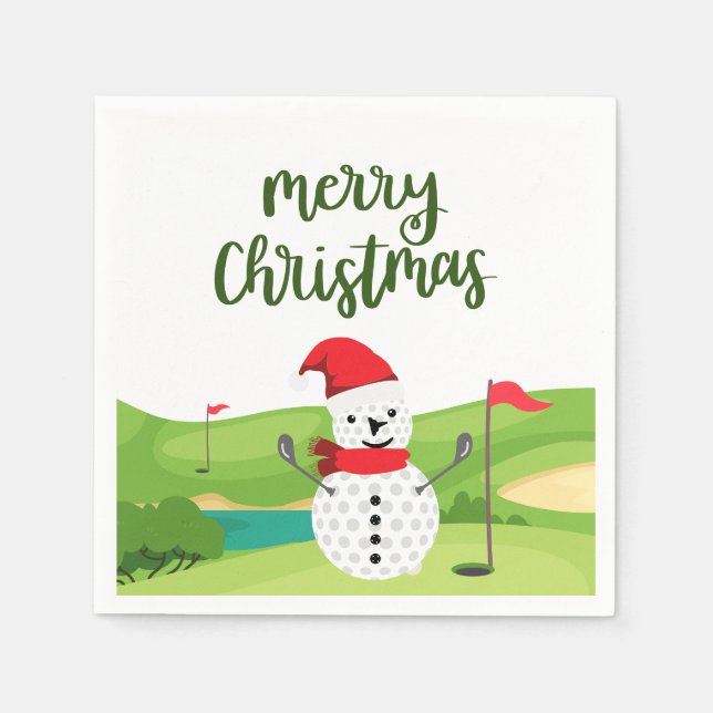Golf Snowman für Golfer Frohe Weihnachten Serviette (Vorderseite)