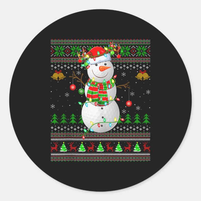 Golf Snowman Ugly Christmas Sweaters Golfing Golfe Runder Aufkleber (Vorderseite)