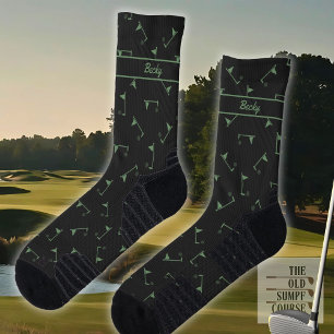 Golf Socken in Schwarz und Grün, Name hinzufügen