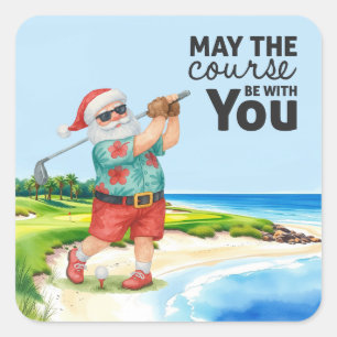 Golf Sommer Weihnachten mit dem Weihnachtsmann Gol Quadratischer Aufkleber