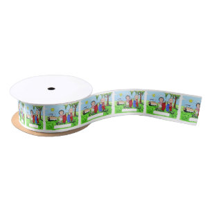 Golf spielende Paare - personalisierter Cartoon Satinband