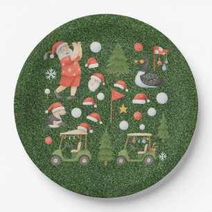 Golf spielender Weihnachtsmann auf Grün in Minneso Pappteller
